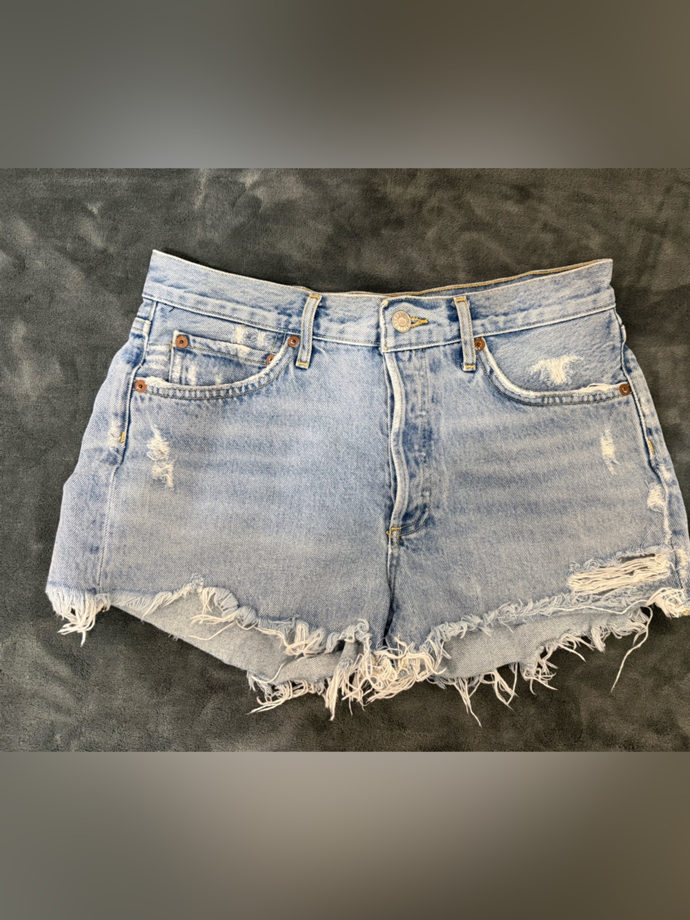 Agolde Light Blue Distressed Denim Cutoff Shorts